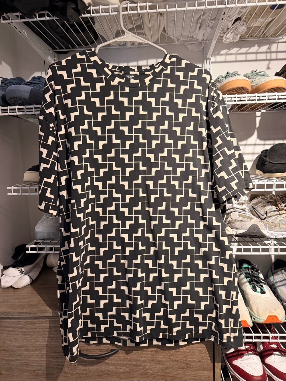 Express Black and Cream Geometric Relaxed Tee
